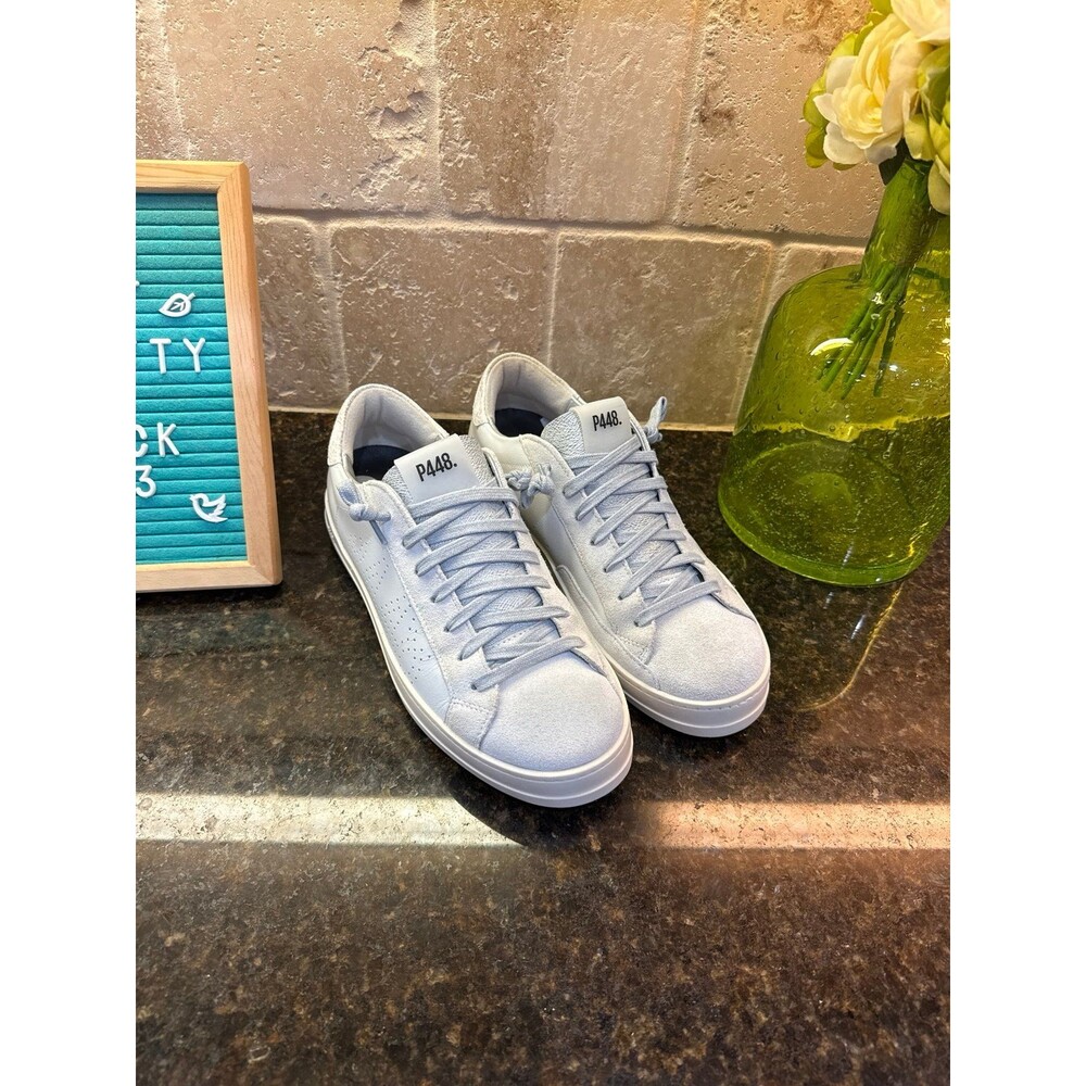 P448 John Platinum Low Top Sneakers White/Off White/Silver Women’s 9 Like New
